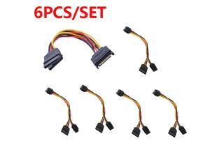 6Pcs SATA Power 15-pin Y-Splitter Cable Adapter Male to Female for HDD Hard Drive New