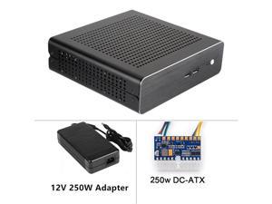 Black Mini HTPC Case All Aluminum Mini Case USB2.0 Desktop Computer Case With 250W Power Supply