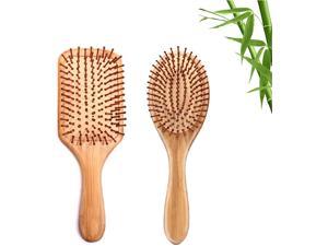 Hair Brush, 2PCS Natural Anti-Static Wooden Bamboo Hair Combs set (Rectangle+Oval) Bristle Detangling Paddle Hair Comb for Women or Man Reduce Frizz, Massage Scalp for Straight Curly Wavy Dry Wet Thic