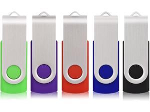 5pcs 32GB USB Flash Drive Memory Stick Fold Storage Thumb Stick Pen Drive U Disk Swivel Design (5 Mixed Colors: Black Red Blue Green Purple)