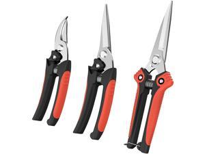 Pruning Shears, 3PCS Gardening Pruning Scissors Set, Heavy Duty Stainless Steel Branch Hand Pruner Secateurs, Picking Shears, Branch Cutter Clippers Tree Trimmers Scissors Kit, Black & Red