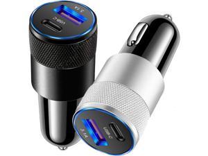 2 Pack USB C Fast Car Charger, QC 3.0 PD Fast Charge USB C Car Charger, USB-C Port Charger with PD and QC, Mini Car Adapter for iPhone 13 12 11 Pro X 8 iPad Samsung S21 S10 Macbook Airpods Google etc.