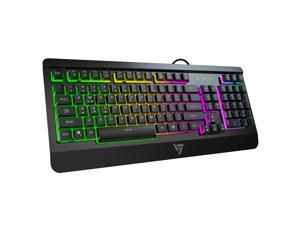 VicTsing Gaming Keyboard, Ultra-slim Rainbow LED Backlit USB Wired Keyboard with Multimedia Shortcut Keys, 19 Keys Anti-ghosting, Illuminating Characters, All-Metal Panel Spill-Resistant Keyboard