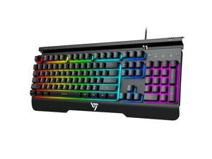 VicTsing RGB Metallic Gaming Keyboard – 104 Bright & Quiet RGB Backlit Keys, Frosted Texture Surface Metal Frame with Mobile Phone Holder, 26 Keys Rollover, 12 Multi-Media Keys for PC Gamers.