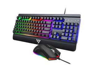 VictSing Gaming Keyboard and Mouse Combo,Metallic Surface/Rainbow Backlit/4200 DPI/Programmable Macro/19 Anti-ghosting,Wired Computer Keyboard and Mouse Set for Windows PC Gamer.