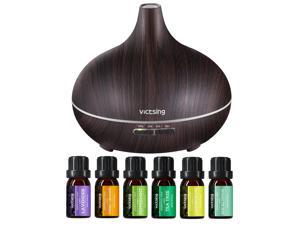 Victsing Diffuser with Oils, 500ml Essential Oils Diffuser & Top 6 Essential Oil Set, Aromatherapy Oil Diffuser with 4 Timer and Auto Shut-Off,No Light Version for Office, Home
