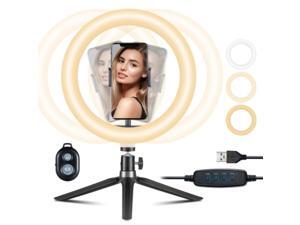 VictSing 10" LED Ring Light,Dimmable Desktop Selfie Ringlight with 360°Adjustable Tripod and Phone Holder,3 Modes & 10 Brightness for Photography,Makeup,Live Streaming,YouTube Video.