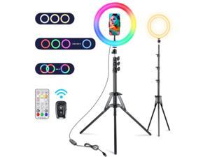 VictSing 10" RGB Ring Light with Tripod Stand,43 Light Modes LED Dimmable Camera Ringlight with Phone Holder & 2 Remote Control for Selfie,Makeup,Live Streaming,Photography,YouTube Video.