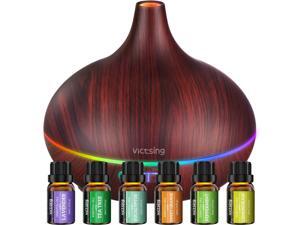 VicTsing Diffuser with Oils,500ml Essential Oils Diffuser & Top 6 Essential Oil Set,Aroma Diffuser with 14 Colors Night Light,4 Timers,23dB Whisper Quite Diffuser,BPA-Free for Baby Home Bedroom Office