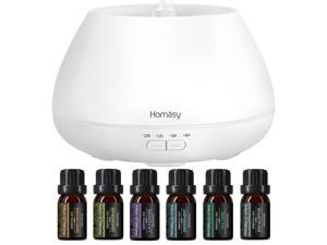 Homasy Essential Oil Diffuser with Oils, 500ml Aroma Diffuser & Top 6 Pure Oils Gift Set with 8 Color Lights, 4 Timers, 23dB Whisper Quiet Diffuser with Auto Shut-Off for Bedroom Home Office Baby