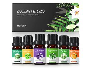 Homasy Essential Oils Set, Top 6x10mL Essential Oils Gift Set, Aromatherapy Essential Oil For Diffuser, Humidifier, Skin Use (Mixed Carrier Oil), Hair Care, DIY, Lavender, Tea Tree, Eucalyptus, Etc