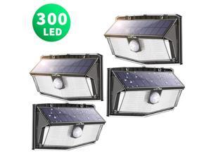 LITOM 4 PACK 300 LED Solar Lights Outdoor, Solar Motion Sensor Security Lights with 270° Wide Angle, 3 Intelligent Lighting Mode,  Easy to Install, Waterproof Durable Solar Powered Lights Wall Lights