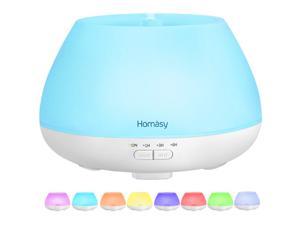 Homasy Essential Oil Diffuser, 500ml Aroma Diffuser with 8 Color Lights, 4 Timers, 23dB Whisper Quiet Diffuser with Auto Shut-Off for Bedroom Home Office Baby