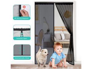 Homitt 24"-48" Retractable Magnetic Screen Door with Heavy Duty Mesh Curtain and Full Frame Hook&Loop, Magnetic Mesh Door Curtain Snap Fly Bug Insect Mosquito Screen Protection, Pet and Kid Friendly