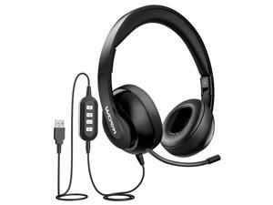Mpow 224 Computer Headset with 2 in 1 Detachable Plug, 3.5mm USB Wired Headset, Retractable Noise Cancelling Mic, Foldable Over-Ear Business Headset for Skype, Webinar, Call Center, Phone