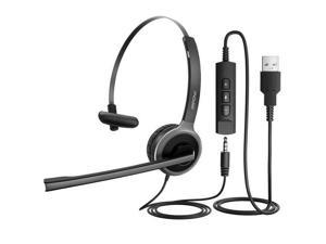 Mpow BH323A Single-Sided USB Headset with Microphone, Over-The-Head Computer Headphone, 270 Degree Boom Mic for Right/Left Ear, Comfort-fit Call Center Headsets with in-Cord Volume Control
