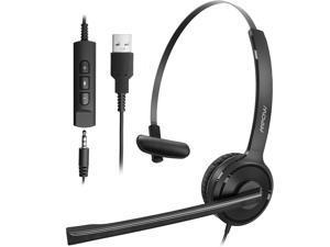 Mpow HB323A Single-Sided USB Headset with Microphone, Over-The-Head Computer Headphone, 270 Degree Boom Mic for Right/Left Ear, Comfort-fit Call Center Headsets with in-Cord Volume Control