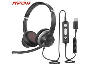 Mpow HC6 Plus USB Headset, Dual Mic Noise Cancelling Business Headset with Inline Volume and Mute Control, Stereo Sound Computer Headphone with Comfort Fit for Skype, Zoom, Webinar