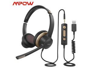 Mpow HC6 USB Headset with Microphone, Comfort-fit Office Computer Headphone, On-Ear 3.5mm Jack Call Center Headset for Cell Phone, 270 Degree Boom Mic, in-line Control with Mute for Skype, Webinar