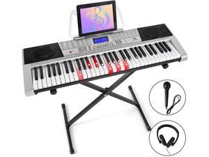 Mustar 61 Lighted Key Electronic Keyboard Piano Portable Digital Organ with LCD Screen, Microphone, Headphone, USB