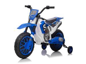JOYLDIAS 12V Ride On Motorcycle Dirt Bikes for Kids with Training Wheels, Spring Suspension,2 Speeds (Blue)