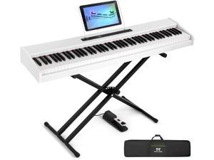 Mustar 88-Key Electronic Digital Piano, Semi Weighted Keys, MDF, Double tube Stand, MIDI USB, Storage Bag, Sustain Pedal, Power Supply, Built-in speaker (White)