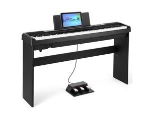Mustar Portable 88 Keys Weighted Hammer Action Electric Piano Keyboard Black Full Size Digital Piano with Furniture Stand 2x25W Speakers Triple Pedals