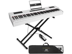 Mustar Weighted Digital Keyboard Piano 88 Keys Hammer Action with Stand Bluetooth Portable Case Sustain Pedal White