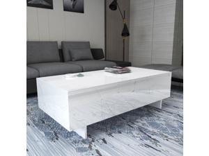 COSVALVE Rectangle High Gloss White Marble Print Coffee Table Waiting Area Living Room Furniture 37" x 22" x 12"