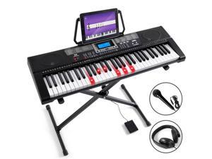 Mustar 61 Lighted Up Keys Electric Learning Keyboard Piano for Beginners with Stand Sustain Pedal HeadphonesMicrophone USB Midi Builtin Speakers