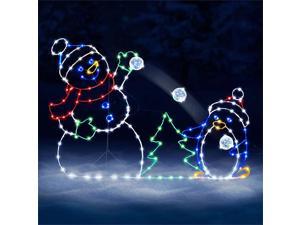 2022 NEW Animated Christmas Lights Snowball Fight Active String Frame Decor Glowing Snowman & Penguin