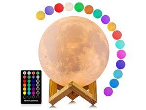 Night Light 16 Colors LED 3D Moon Lamp Wodden Stand USB Charge