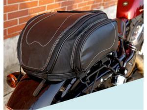 Motorcycle Back Tail Seat Bag Luggage Helmet Pack Case PU Leather w/ Cover