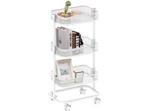 ALVOROG 3-Tier Metal Rolling Utility Cart, Rolling Kitchen Cart with Adjustable Shelves Easy Assembly Storage Trolley with Lockable Wheels for Kitchen Bathroom Patio (White) ALVOROG 3-Tier Metal Rolling Utility Cart, Rolling Kitchen Cart with Adjustable Shelves Easy Assembly Storage Trolley with Lockable Wheels for Kitchen Bathroom Patio (White)
