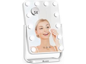 ALVOROG Vanity Mirror with Lights, Large Hollywood Makeup Mirror with 3 Color Lighting Modes& 12 Dimmable LED Bulbs, Detachable 5X Magnification Cosmetic ALVOROG Vanity Mirror with Lights, Large Hollywood Makeup Mirror with 3 Color Lighting Modes& 12 Dimmable LED Bulbs, Detachable 5X Magnification Cosmetic