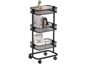 ALVOROG 3-Tier Metal Rolling Utility Cart, Rolling Kitchen Cart with Adjustable Shelves Easy Assembly Storage Trolley with Lockable Wheels for Kitchen Bathroom Patio (Black) ALVOROG 3-Tier Metal Rolling Utility Cart, Rolling Kitchen Cart with Adjustable Shelves Easy Assembly Storage Trolley with Lockable Wheels for Kitchen Bathroom Patio (Black)