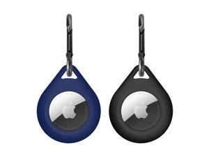 2 Pack Premium Silicone Airtag Apple Case, Airtag Keychain Holder, Anti-scratch Protective Cover, Anti-fall Airtag Accesseries, Protective Sleeve Cover Shell for Apple Airtag (Black & Navy Blue)