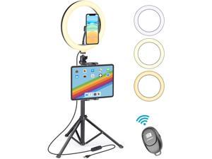 Compatible with iPhone Pixel Etc 3 Light Modes Meifigno 10 Ring Light with Tripod Stand 10 Levels Dual Phone Holders 10 Inch LED Selfie Ring Light for Video Conference & Live Stream Samsung 