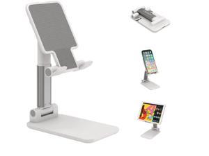 Foldable Cell Phone Stand White, Adjustable Angle & Height Desk Phone Holder with Stable Anti-Slip Design Compatible with iPhone 13 Mini/13 Pro Max/12/12 Pro/Smartphones/Kindle