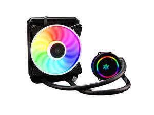 RGB CPU Liquid Cooler - CAM-Powered - Infinity Mirror Design - Reinforced Extended Tubing - Aer P120mm PWM Radiator Fan (Included) Black