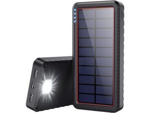 Solar Power Bank 26800mAh Portable Charger [Type-C Input] Fast Charging Phone Charger External Backup Battery Pack with 2 USB Output, LED Flashlight, Shockproof, Non-Slip, for iPhone, Samsung Galaxy