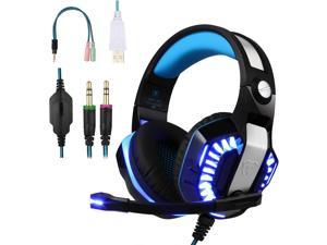 Stereo Gaming Headset for PS4 Over-Ear Gaming Headphones with Mic and LED Lights for Playstation 4, Xbox one, Laptop, PC, Smartphones (Blue)