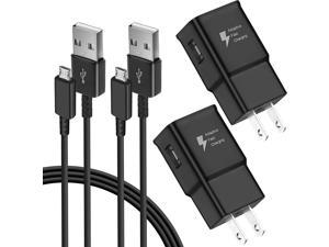 Adaptive Fast Charger Kit Compatible with Samsung Galaxy S7/S7 Edge S6 /S6 Edge/ Note5/4 S4/S3 S2 J7 J7V J5 J3 J3V J2/G3 G4 K20/ Moto E4 E5, USB Wall Charger and 5FT Micro USB Cable (2 Pack, Black)
