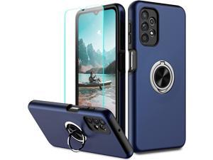 for Samsung A32 5G Case with Screen Protector Silky Soft Touch Heavy Duty Protective Galaxy A32 5G Case with Ring Holder Kickstand Magnetic Phone Case for Samsung Galaxy A32 5G(Blue)