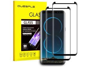 QUESPLE 2 Pack Samsung Galaxy S8 Screen Protector, Shatterproof Premium Tempered Glass Film for Samsung Galaxy S8 Screen/Ultra Tough/3D Curved/Easy Installation/Case-Friendly/HD-Bubble Free