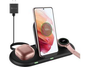 3 in 1 Wireless Charging Station Docking Wireless Charger Stand Compatible with Samsung Galaxy Z Flip 3 S22 S21 S20 S10 Note 20 Note 10 Samsung Galaxy Watch 4 Active 2 Gear S3 S4 Galaxy Buds Pro