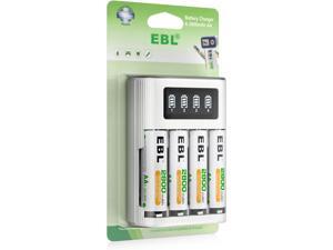 EBL AA AAA Battery Charger for Ni-MH Ni-CD Rechargeable Battery, with 4 Pack 2800mAh High Capacity Rechargeable AA Batteries, New Retail Package