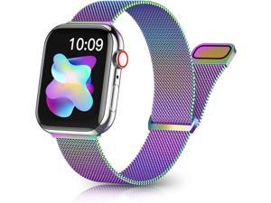 R Magnetic Band Compatible with Apple Watch 42mm 44mm 45mm 49mm 38mm 40mm 41mm Bracelet for iWatch Series 8 7 6 5 4 3 2 1 SE Ultra Stainless Steel Mesh Metal Sport Band for Women Men Multicolor