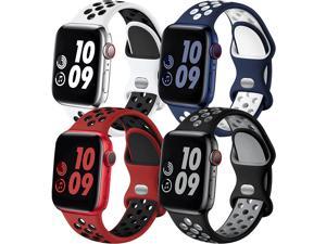 A Compatible with Apple Watch Band 40mm 38mm 41mm SE iWatch Series 8 7 6 5 4 3 2 1 for Women Men Breathable Sport Silicone Replacement Strap Blue WhiteWhite BlackBlack GrayRed Black SM