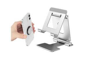 Foldable Cell Phone Stand, Portable Aluminum Phone Holder, Adjustable Phone Dock Cradle Compatible with iPad (7.9-11”), Samsung Galaxy, Ebook Reader and More, Silver